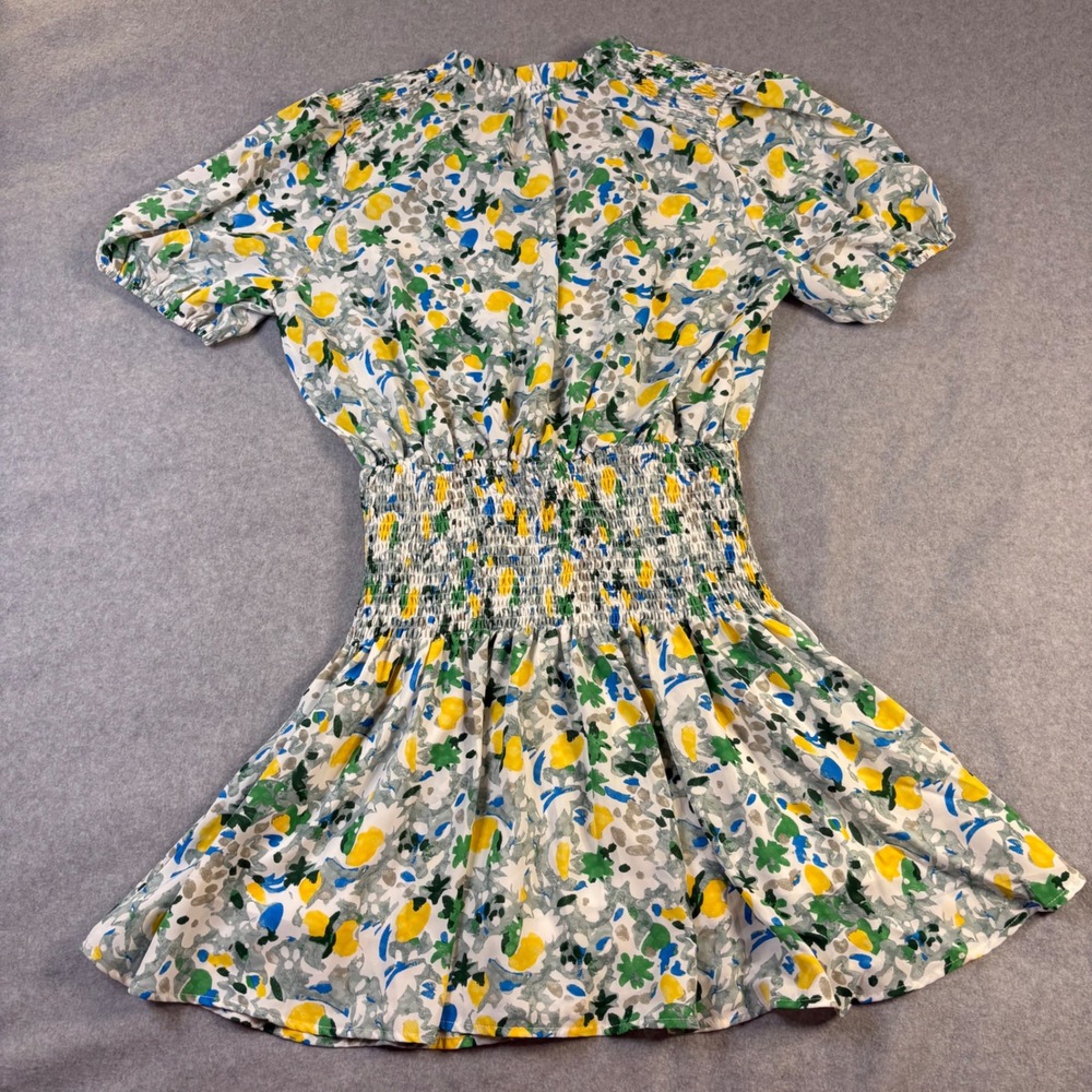 Entro Floral Smocked Waist Mini Dress Yellow Green Blue Abstract D20352 Large - Picture 8 of 12